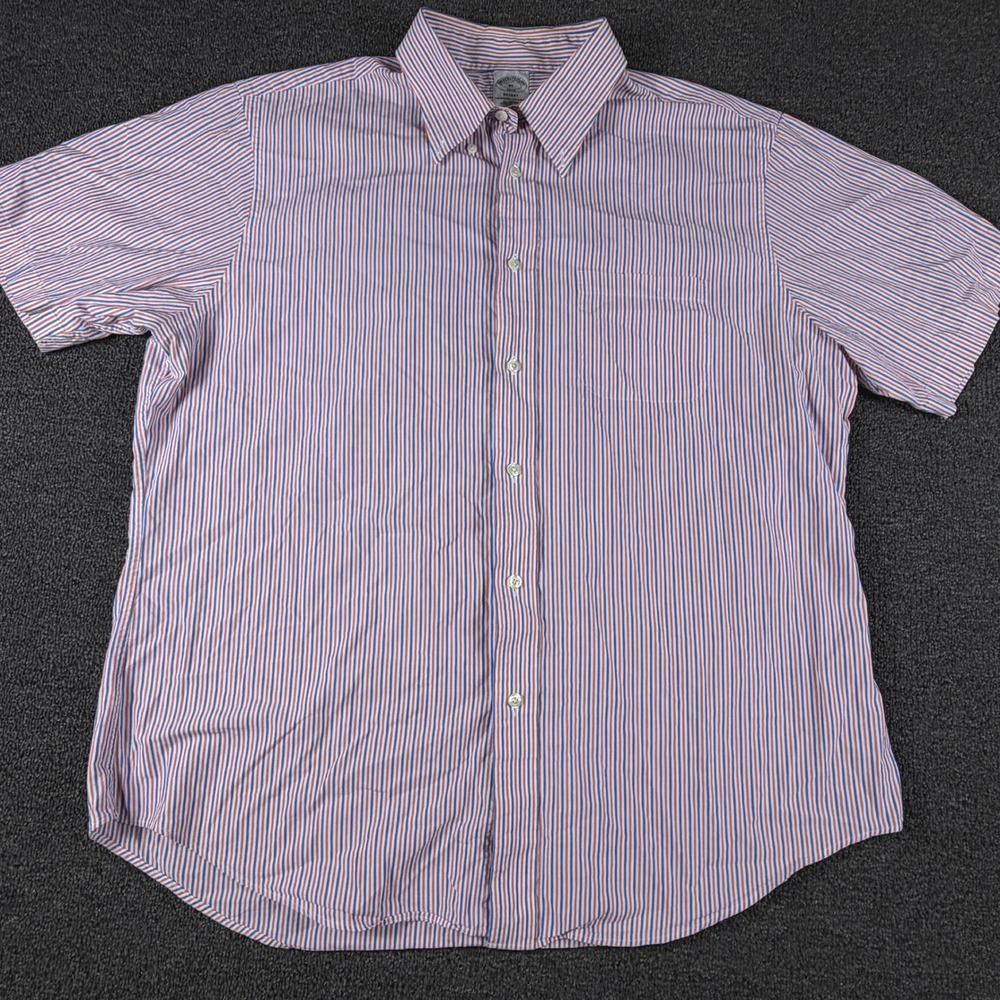 Brooks Brothers Shirt Mens XL Regent Red White Blue Striped Button Down EUC